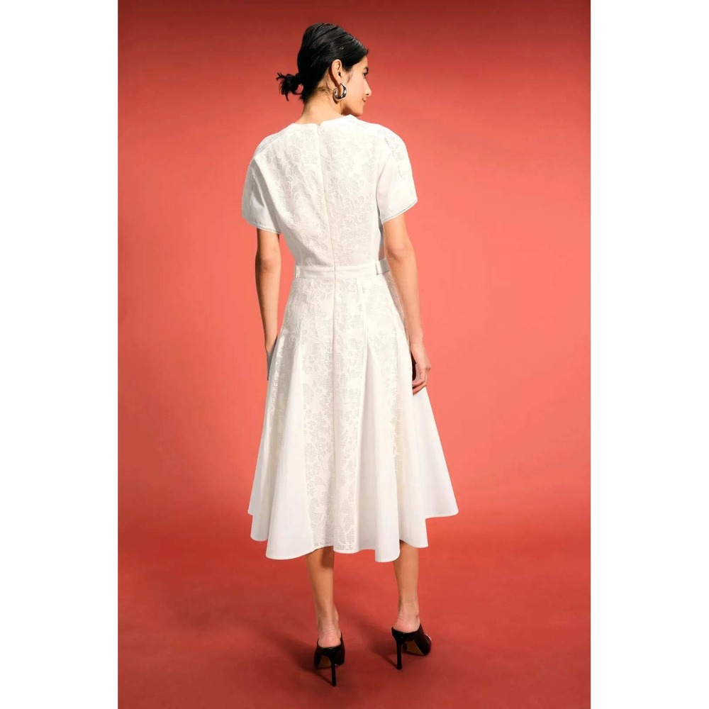 3.1 Phillip Lim Bonded Lace Midi Dress White Fit n Flare Short Sleeve Sz 4 - Picture 4 of 11